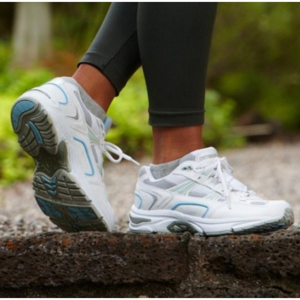 Vionic Walker Sneakers White Teal Leather Orthopedic Walking Shoes‎ Size 9